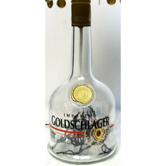 Goldschlager Table Lamp Clear Bottle Black Shade Coin Fringe Handmade Rice Light - Picture 3 of 12